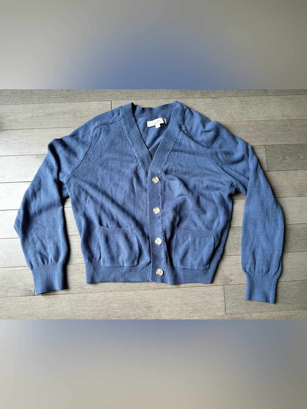 Women’s Loft Blue Knit Button Front Cardigan With Pockets Business Casual Large